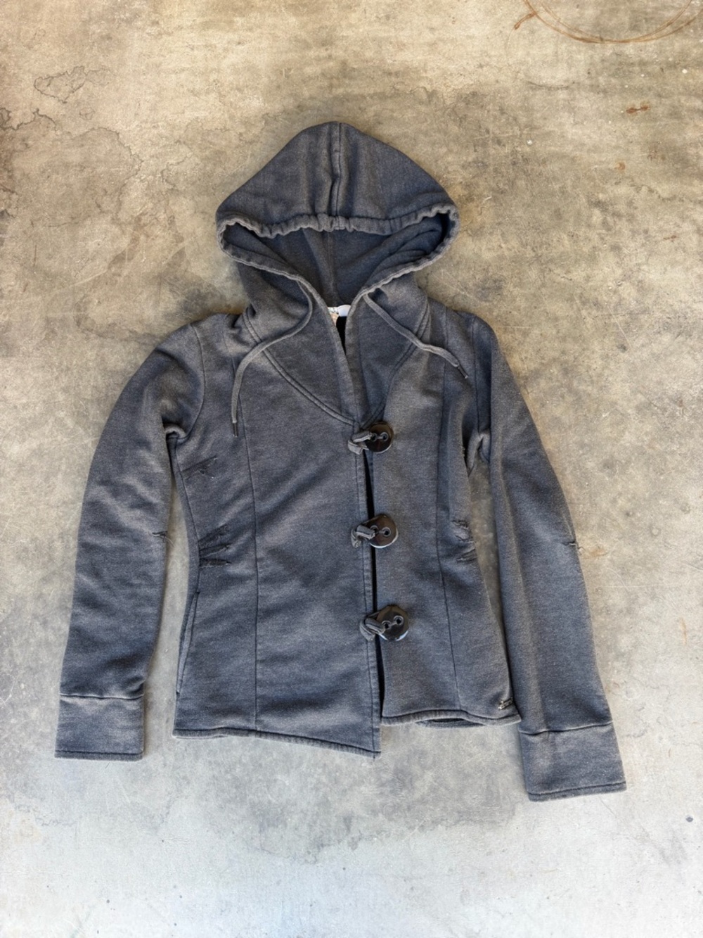 Element Distressed Terry Button Up Hooded Black Sweater Woman’s Medium